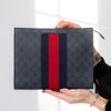 Gucci GG Supreme Web Zipped Pouch Leather Clutch Bag