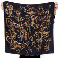  Gucci Black Horsebit Printed Silk Scarf