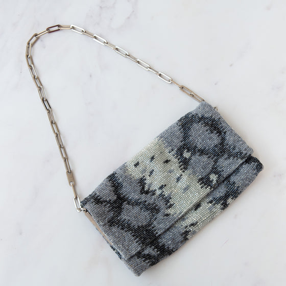 Gucci Vintage Grey And Blue Beaded Tom Ford Beaded Shoulder Bag 