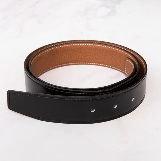 Hermes H Reversible Black And Gold Leather Belt 90 cm