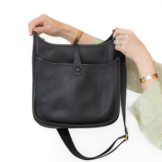 Hermes Evelyne 29 Black Taurillon Clemence Bag