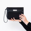 Hermès Kelly Depeches 25 Black Togo Leather And Black Woolycot Pouch