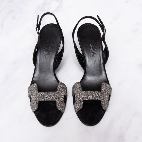 Hermes Crystal Night Black Sueded Heel Pumps
