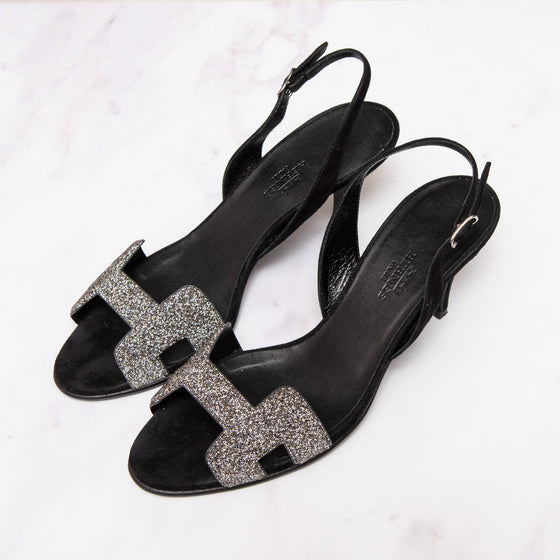 Hermes Crystal Night Black Sueded Heel Pumps