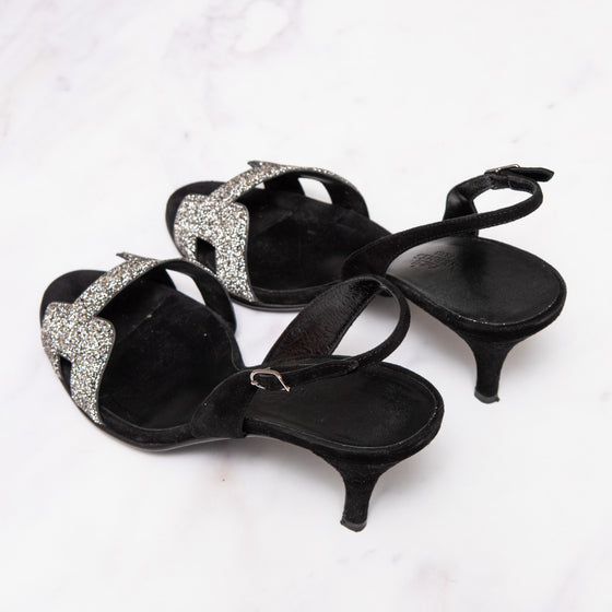 Hermes Crystal Night Black Sueded Heel Pumps