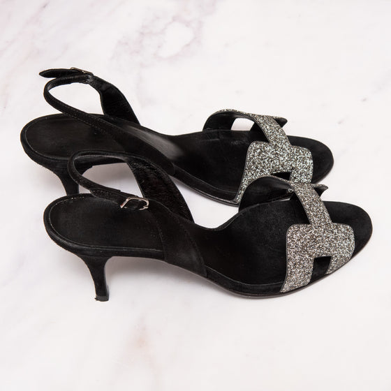 Hermes Crystal Night Black Sueded Heel Pumps