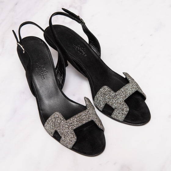 Hermes Crystal Night Black Sueded Heel Pumps