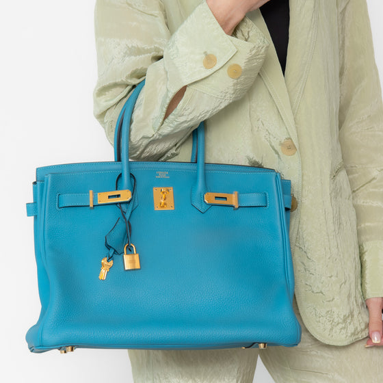Hermes Birkin 35 Turquoise Veau Togo Leather Bag 2015