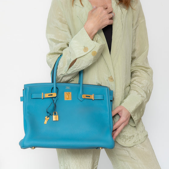 Hermes Birkin 35 Turquoise Veau Togo Leather Bag 2015