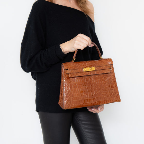 Hermes Vintage Kelly 28 Miel Crocodile Bag