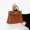 Hermes Vintage Kelly 28 Miel Crocodile Bag