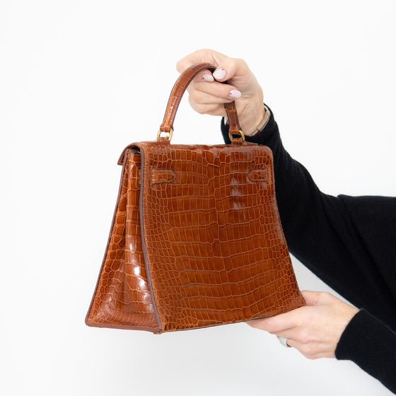 Hermes Vintage Kelly 28 Miel Crocodile Bag