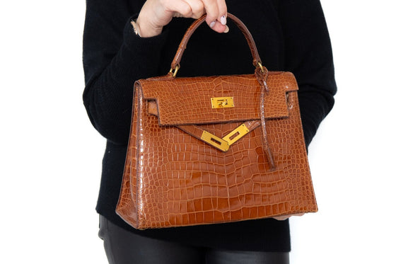 Hermes Vintage Kelly 28 Miel Crocodile Bag