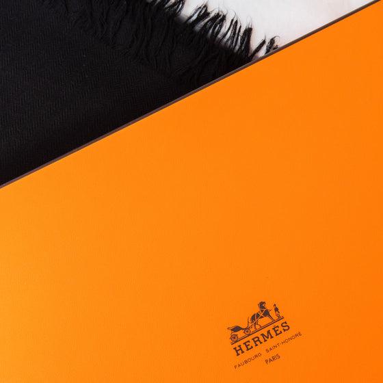 Hermes Black Large Cashmere And Wool Wrap Scarf