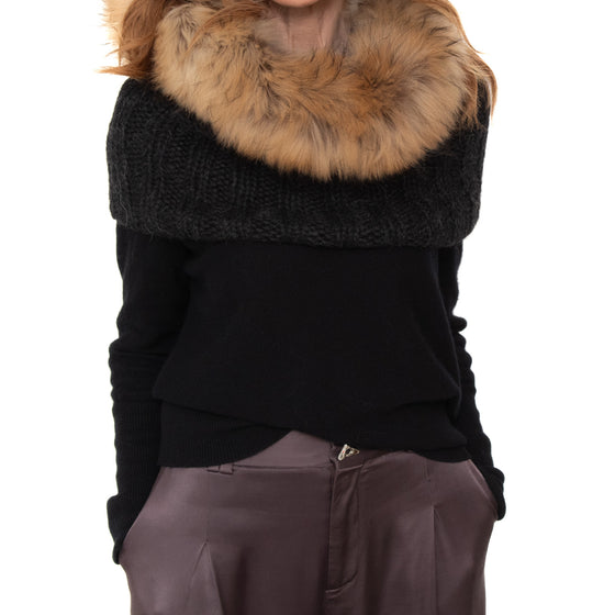 Hermes Ladies Charcoal Grey Alpaca Wool And Fur Collar