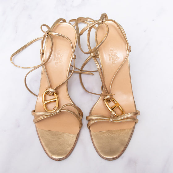 Hermes Chaine d'Ancre Gold Leather Heel Sandals