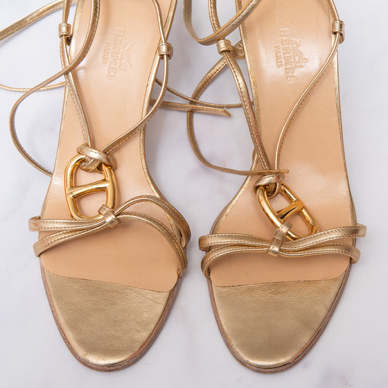 Hermes Chaine d'Ancre Gold Leather Heel Sandals