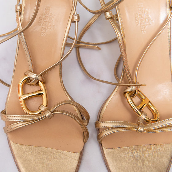 Hermes Chaine d'Ancre Gold Leather Heel Sandals