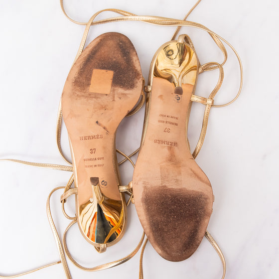 Hermes Chaine d'Ancre Gold Leather Heel Sandals