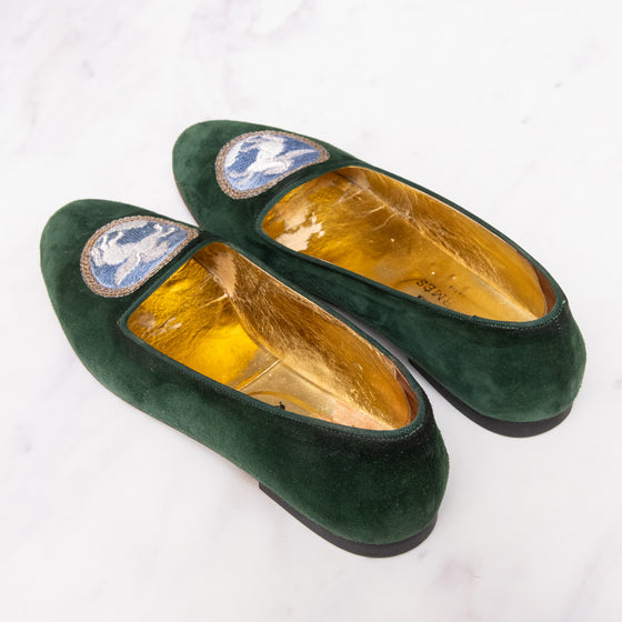 Hermes Green Velvet Flat Pumps