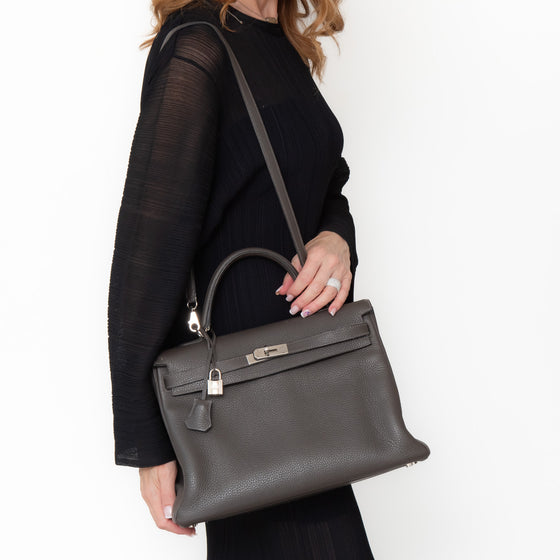 Hermes Kelly 32 Elephant Grey Leather Bag