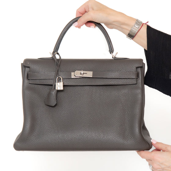 Hermes Kelly 32 Elephant Grey Leather Bag
