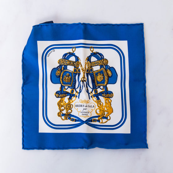 Hermes Silk Brides de Gala Nano Scarf 20 Bleu Vif White Scarf