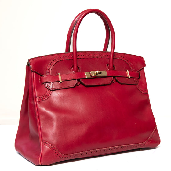 Hermes Birkin 35 Ghillies Rubis Veau Tadelakt Leather Bag