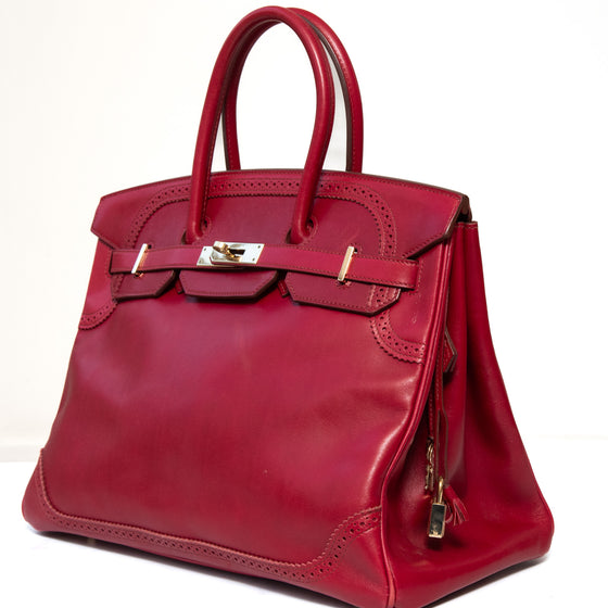 Hermes Birkin 35 Ghillies Rubis Veau Tadelakt Leather Bag
