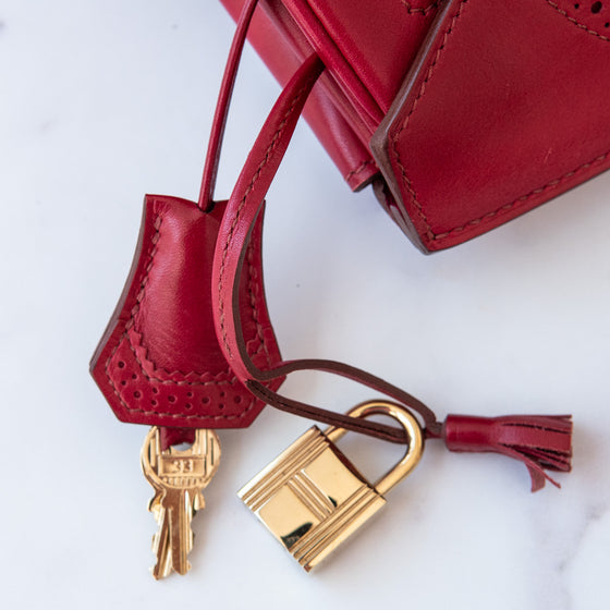Hermes Birkin 35 Ghillies Rubis Veau Tadelakt Leather Bag