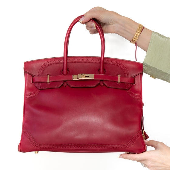 Hermes Birkin 35 Ghillies Rubis Veau Tadelakt Leather Bag