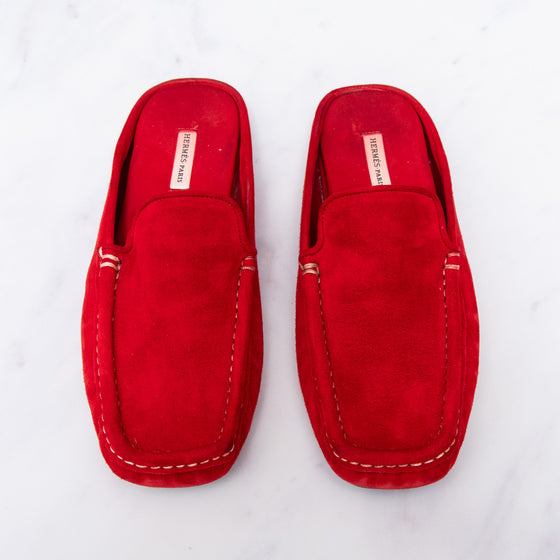 Hermes Red Suede  Slides