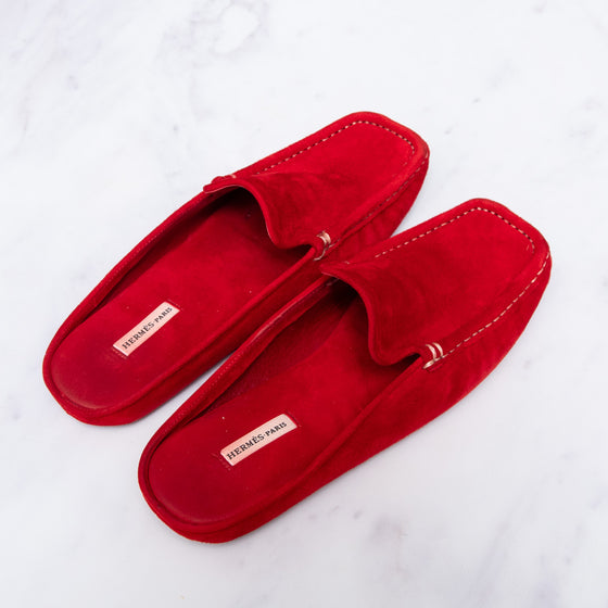 Hermes Red Suede  Slides