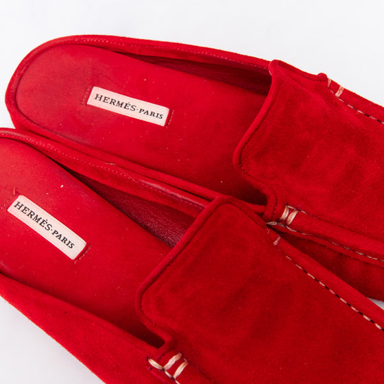Hermes Red Suede  Slides