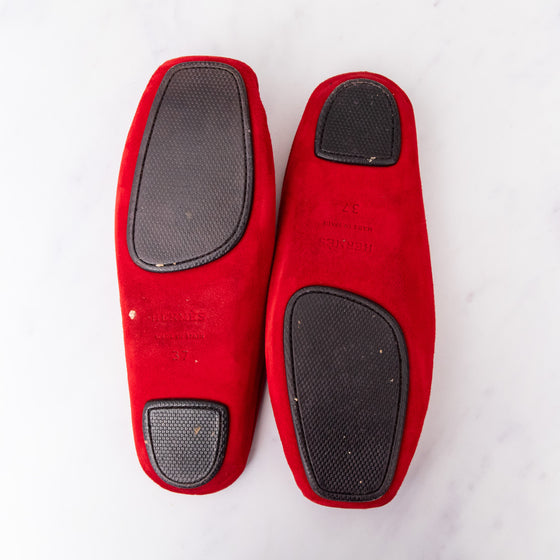 Hermes Red Suede  Slides