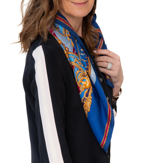 Hermes Grand Carosse Pour Un Ambassadeur Blue Silk Scarf