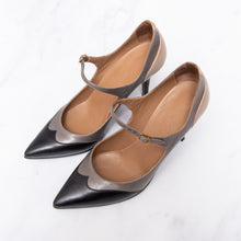  Hermès Tri Colour Black Grey Caramel Leather Heel Shoes
