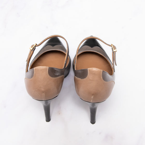 Hermès Tri Colour Black Grey Caramel Leather Heel Shoes