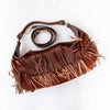 Hogan Rust Leather Suede Fringed Shoulder Bag