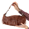 Hogan Rust Leather Suede Fringed Shoulder Bag