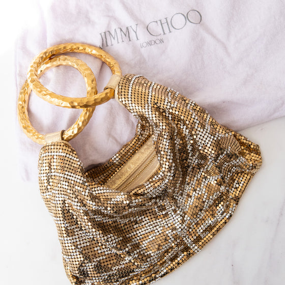 Jimmy Choo Gold Tone Sequin Wristlet Clutch Bag