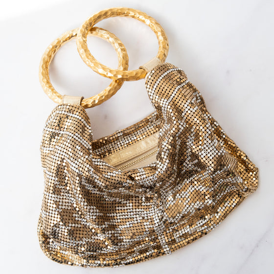 Jimmy Choo Gold Tone Sequin Wristlet Clutch Bag