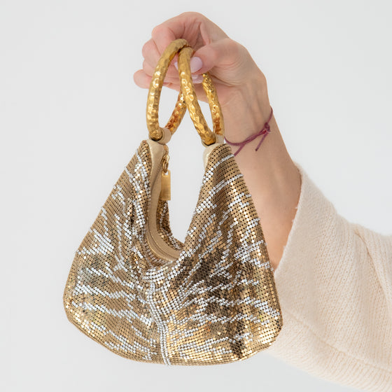 Jimmy Choo Gold Tone Sequin Wristlet Clutch Bag
