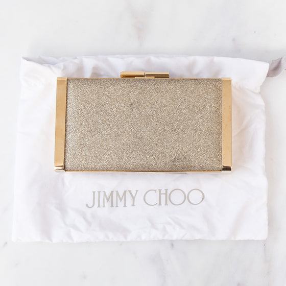 Jimmy Choo Ellipse Soft Gold Glitter Clutch Bag