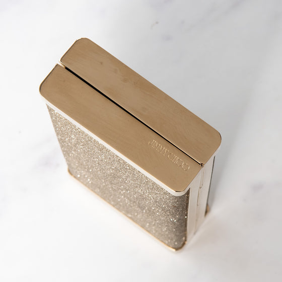 Jimmy Choo Ellipse Soft Gold Glitter Clutch Bag