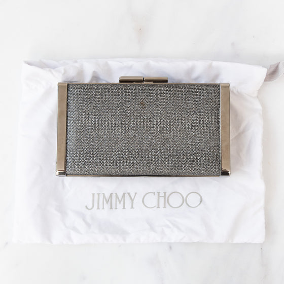 Jimmy Choo Ellipse Silver Grey Glitter Clutch Bag