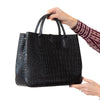Longchamp Roseau Black Mock Croc Embossed Leather Tote Bag