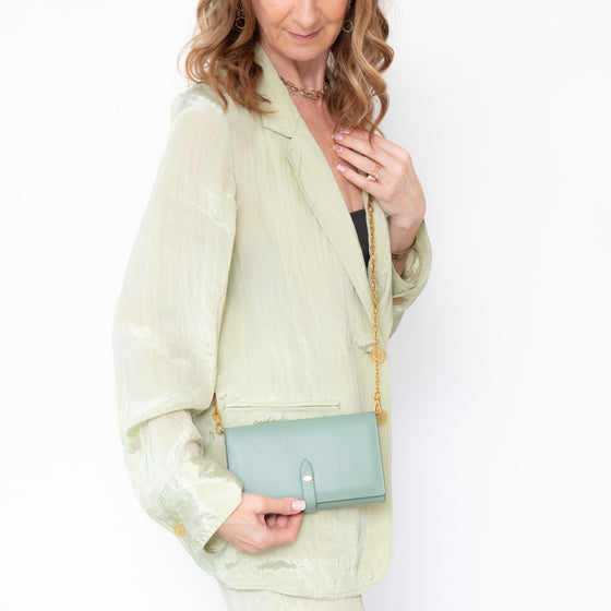Lulu Guinness Sage  Green Wallet On Chain Bag