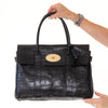 Mulberry Bayswater Black Moc Croc Embossed Leather Bag