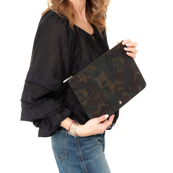 The Mulberry x Cara Delevingne Camo Print Leather Clutch Bag
